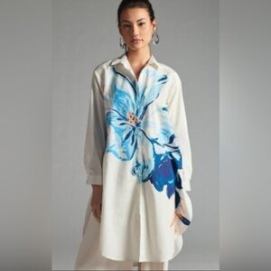 Anthropologie Asymmetrical Dress with Blue Floral Design